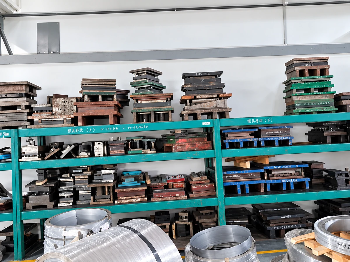 Tooling racks with stored stamping dies